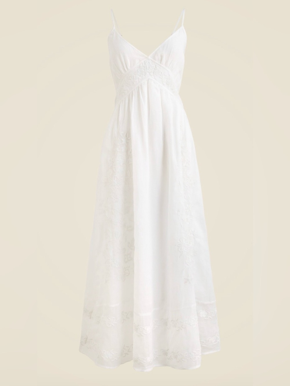 J Crew White Embroidered Midi Dress in Ramie